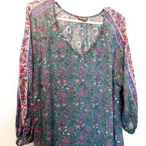 🌟Lucky Brand XXL Peasant Floral Turquoise Top